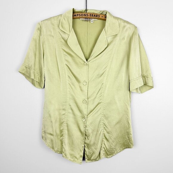 Como Womens 100% Silk Button Up Shirt Green Size 4 - Picture 1 of 5